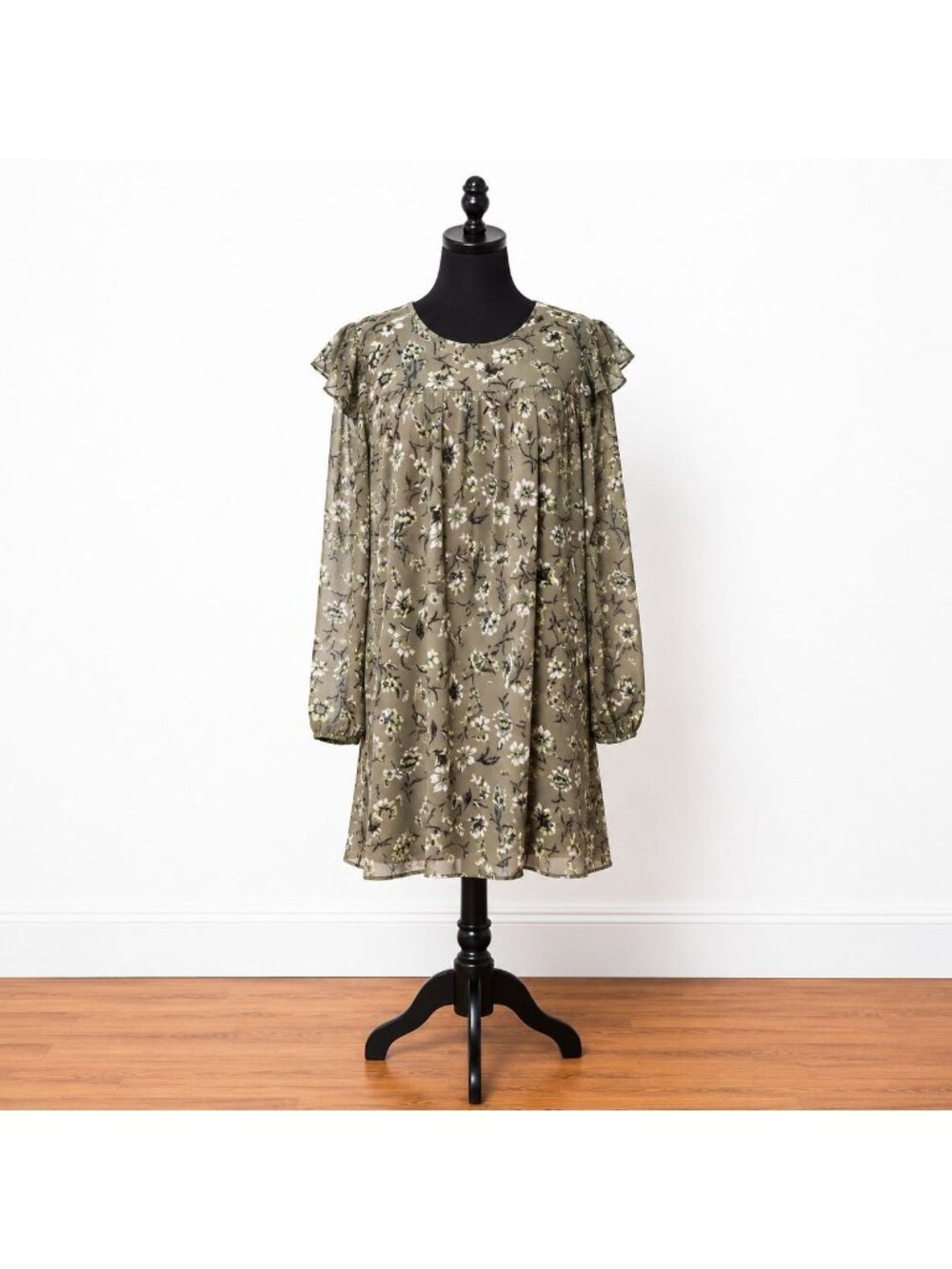 Time & Tru Country Floral Sheer Summer Dress 3XL Women's Elastic Cuff Garden Sag